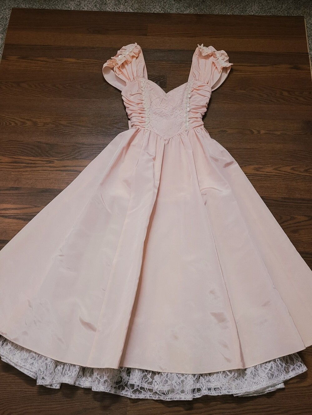 GUNNE SAX Vtg Princess Pink Ruffle Satin Lace Sequins Tea Party Dress Petite 3
